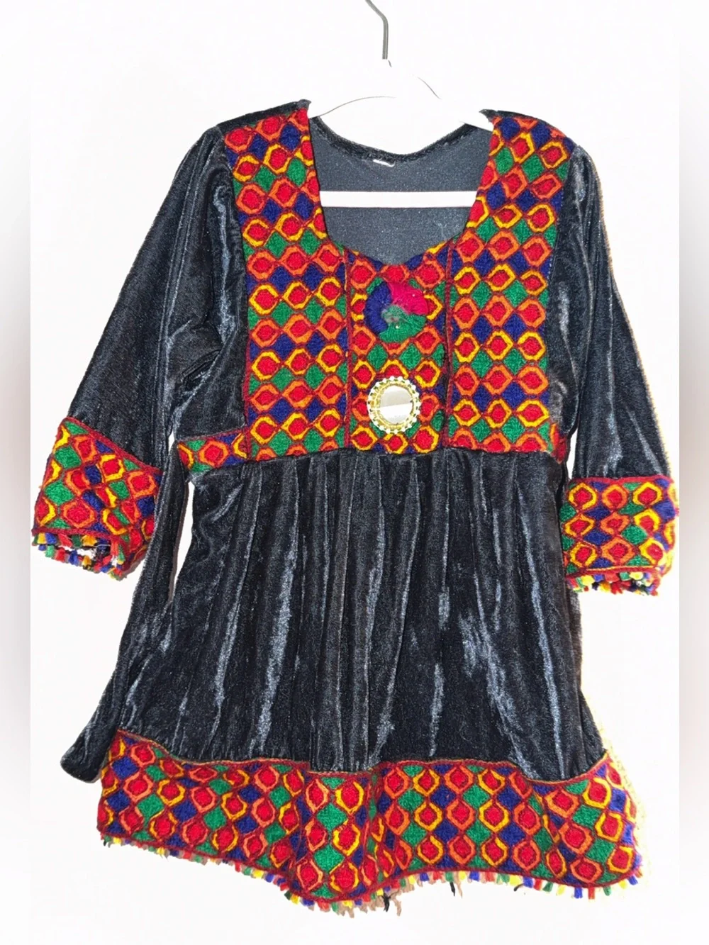 Black Velvet Tunic with Colorful Embroidered frock with trouser